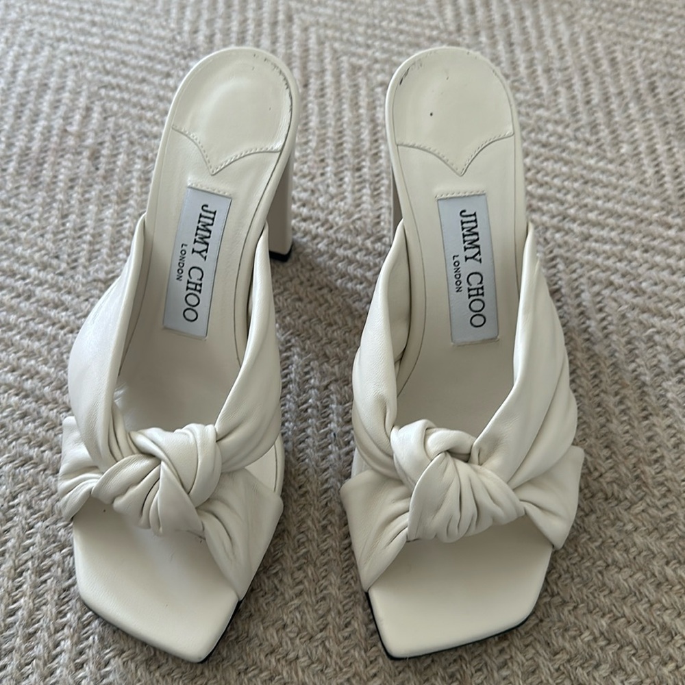 Jimmy Choo White Avenue 85 Mules size 36